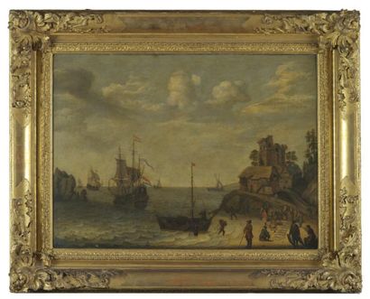 WILLAERTS Isaac Utrecht 1620 - id.; 1693 Scène de port avec voiliers dans la rade...