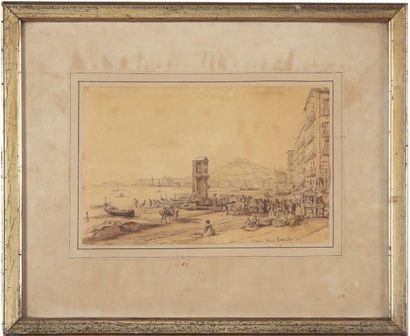 VIANELLI Achille Porto Maurizio 1803 - Bénévent 1894 Vue de Naples Graphite et lavis...