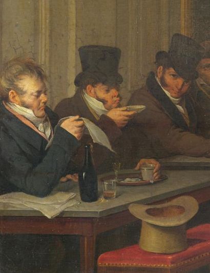 BOILLY Louis-Léopold La Bassée 1761- Paris 1845 Un coin du café de Foy. Huile sur...