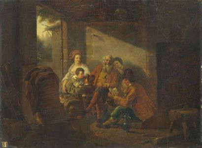 DE MARNE Jean-Louis 1752 - 1829 La lecture familiale Huile sur panneau (Quelques...