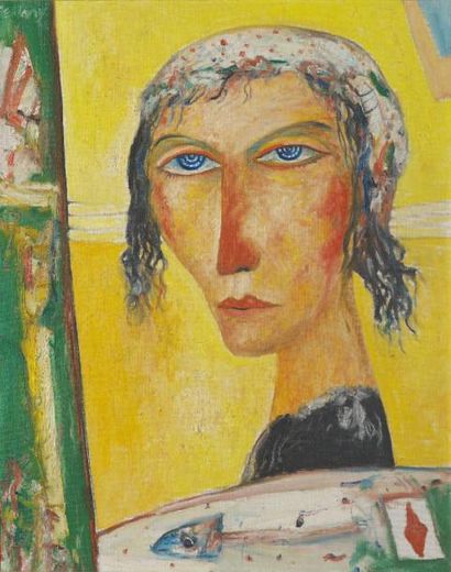 JOHN BELLANY NÉ EN 1942 (ECOSSAIS) Femme à l'as de carreau Huile sur toile, signée...