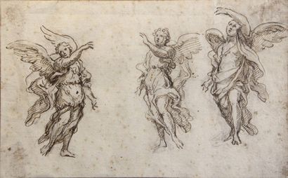 ECOLE FRANCAISE. Dernier Tiers du XVIIe siècle 
Etudes de trois anges debout, un...