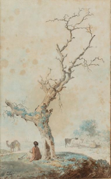 HILAIRE Jean - Baptiste 1753 - 1822 
Fumeur de narguilé au pied d'un arbre (scène...