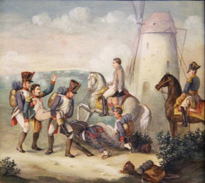 ECOLE FRANCAISE Dans le Goût du Premier Empire 
Napoléon à cheval devant le moulin...