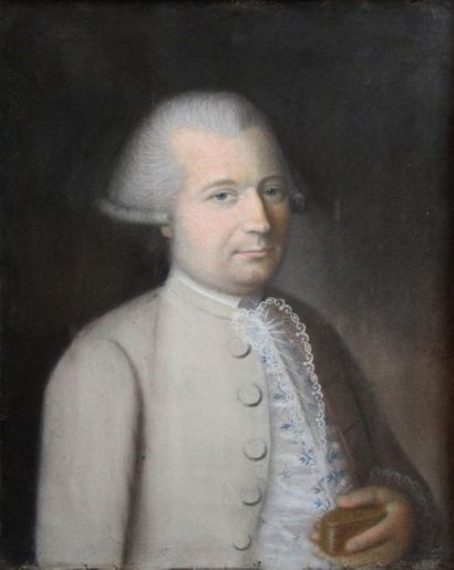 Ecole FRANÇAISE milieu du XVIIIe siècle 
Portrait d'homme à la tabatière à priser.
Il...