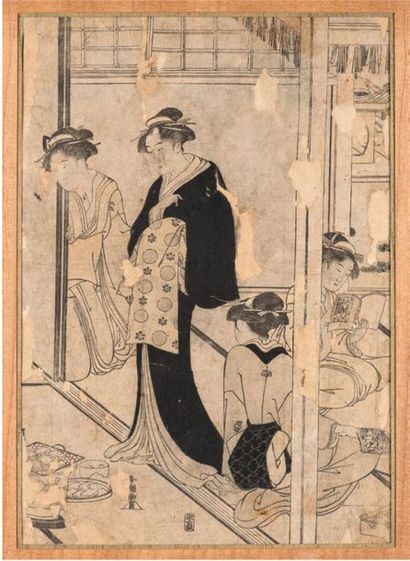 Katsukawa Shuncho ( act. 1780 -1801) 
Hashira-e, courtisane se tenant près d'un pilier...