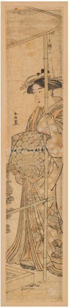 Katsukawa Shuncho ( act. 1780 -1801) 
Hashira-e, courtisane se tenant près d'un pilier...