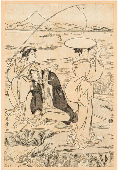 Kitagawa Utamaro ( 1753 -1806) 
Oban tate-e, left part of the triptych "Fishing in...