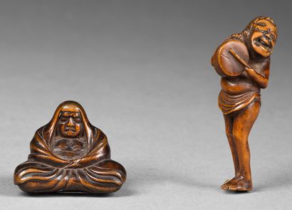 JAPON - Epoque EDO (1603 - 1868) 
Netsuke in boxwood, South Sea fisherman standing...