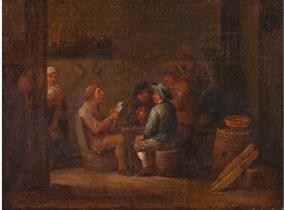 TENIERS David de (Ecole de) 1610 - 1690 
La lecture de la Gazette dans une taverne
Huile...