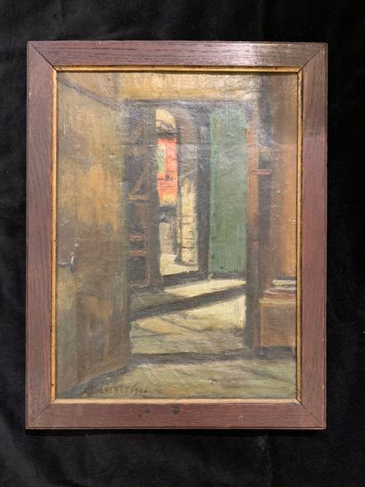Louis thevenet (1874 - 1930) L'entrée de la maison,1900 Huile sur toile, signée et...