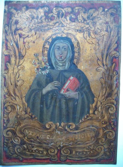 ECOLE ITALIENNE - Fin XVIIe - début XVIIIe siècle 
Portrait de Sainte-Claire d'Assise...