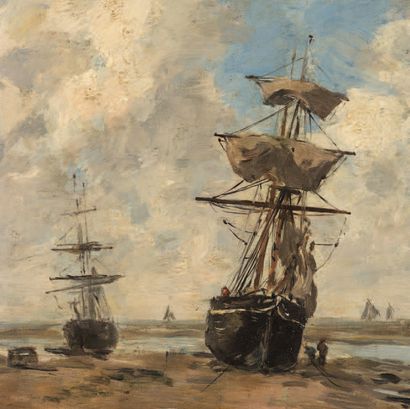 Eugène BOUDIN (1824 - 1898) 
Voiliers, marée basse, vers 1883 - 1887
Huile sur panneau,...