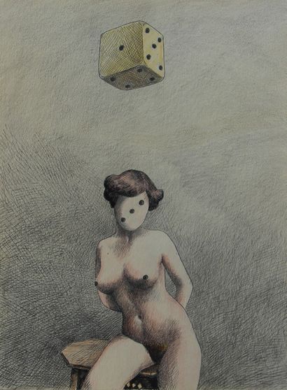 Roland TOPOR (1938 - 1997) 
• La belle Dédé, 1973
Dessin à l'encre et à l'aquarelle,...