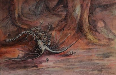 Roland TOPOR (1938 - 1997) 
• La planète sauvage, le squelette du monstre
Encre et...