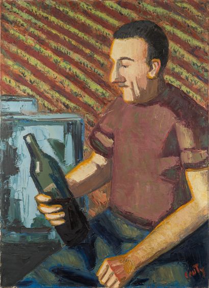 Jean COUTY (1907 - 1991) La bouteille de vin Huile sur toile, signée en bas à droite...