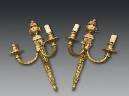 null Pair of large gilt bronze wall lights with two arms and a fruit vase on the...