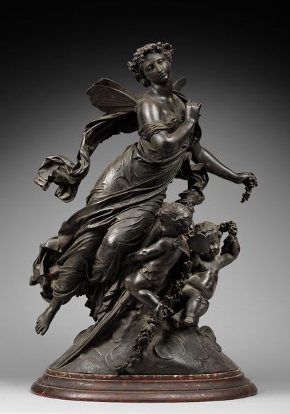 D'après François-Clément MOREAU (1831-1865). Psyche.
Patinated bronze group, signed...