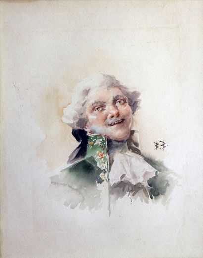 BERNARD LOUIS BORIONE (1865 - 1920) Portrait d'homme.
Aquarelle, signée des initiales...
