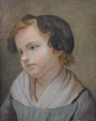 GREUZE Jean-Baptiste (Suite de). Girl with a black bonnet.
Oil on cardboard (Small...