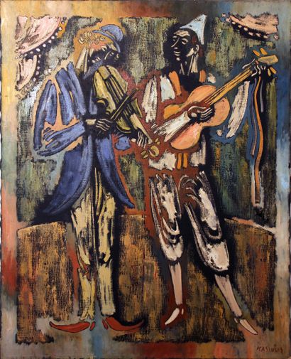 VYTAUTAS KASIULIS (1918 - 1995) Les clowns musiciens.
Oil on canvas, signed lower...