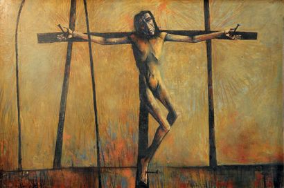 Claude VERLINDE (1927 - 2020). Crucifixion.
Oil on panel, signed lower left.
49 x...