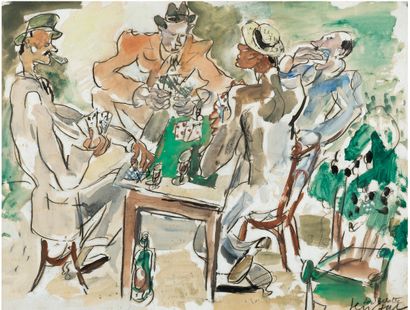 GEN PAUL (1895 - 1975) La belote.
Watercolour gouache on pencil lines, signed and...