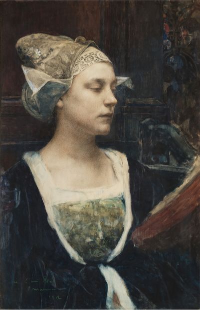 Edgar MAXENCE (1871 - 1954) In front of the lectern, 1912.mixed media on paper, signed,...