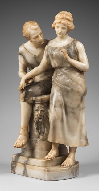 Gugliemo PUGI (1850-1915). La confidence amoureuse.
Group in two shades of alabaster...