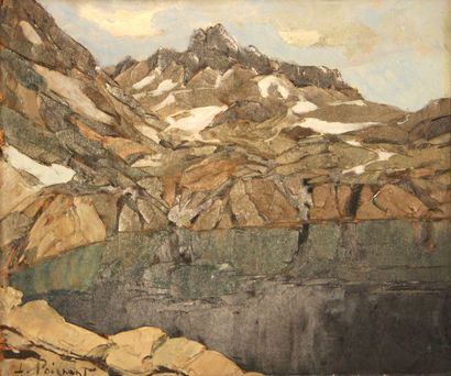 Lucien POIGNANT (1905 - 1941). Le lac Cornu, Chamonix.
Oil on panel, signed lower...