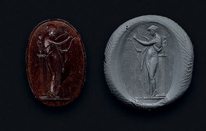 null A large intaglio representing the muse Euterpe. Glass glued on carnelian.
19th...