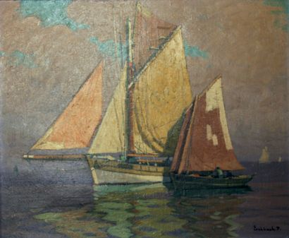 PAUL ANDRÉ JEAN ESCHBACH (1881 - 1961) Sailing boats in Brittany.
Oil on canvas,...