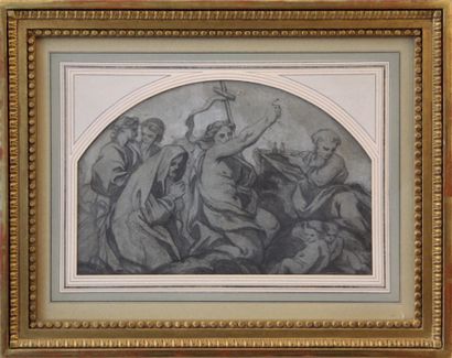 École française du XIXe siècle. The Preaching of St. John the Baptist.
Charcoal and...