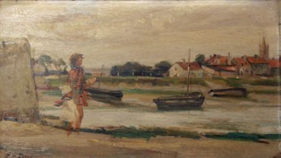 Paul-Michel DUPUY (1869-1949). Gravelines, plage de Petit-Fort-Philippe, enfants...