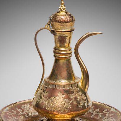 null Ewer with its basin and gilded copper soap dish (tombak). 
 Beautiful ewer with...