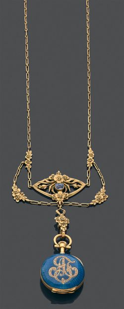 null Necklace in yellow gold 750 thousandths decorated in the center of a motive...