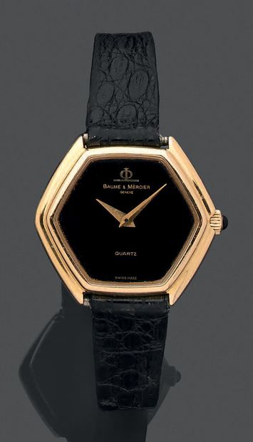 null Montre bracelet de dame, la montre hexagonale en or jaune 750 millièmes, cadran...