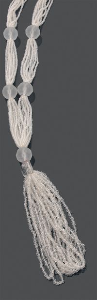 null Bayadère necklace in frosted and polished glass holding a pompom in the cen...