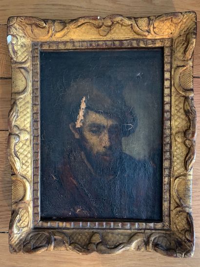 null D'après REMBRANDT

Portrait d'homme

Huile sur toile

21,5 x 16,5 cm

(Accidents...