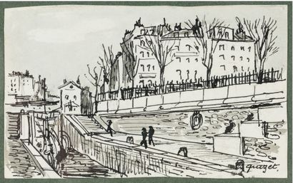 Alphonse QUIZET (1885-1955) View of Paris
Four ink and wash drawings, signed lower...