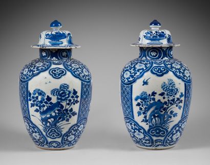 CHINE-Epoque KANGXI (1662-1722) Paire de potiches en porcelaine à décor en bleu sous...
