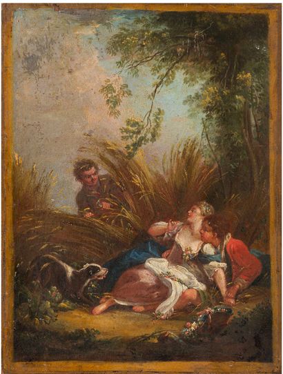 BOUCHER François (Suite de) 1703 -1770 1-The surprised lovers
Oil on panel; small...