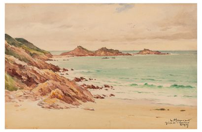 Léon HAMONET (1877 - 1955) Erquy, Grève de l'Ourtoué
Watercolour, signed and located...