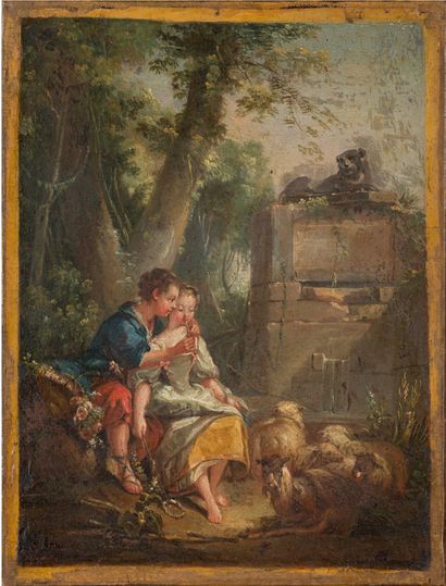 BOUCHER François (Suite de) 1703 -1770 1-The surprised lovers
Oil on panel; small...