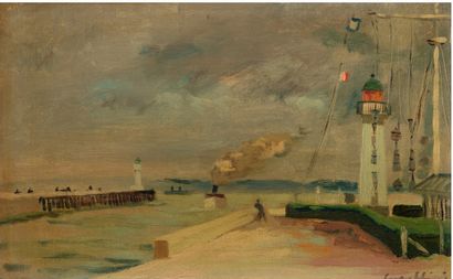 Luigi CORBELLINI (1901-1968) Steamer leaving the port
Oil on canvas, signed lower...