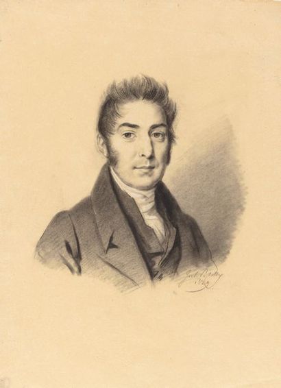 BOILLY Julien-Léopold ou Jules Paris 1796-1874 1- Portrait d'homme en buste, chemise...