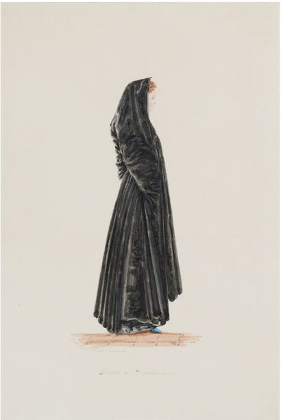 Ecole Italienne du XIXe siècle Woman of Syracuse Gouache. Mounting Annotated and...