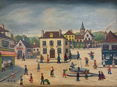 Jean FOUS (1901-1971) Village square
Oil on canvas, signed lower left, resigned and...