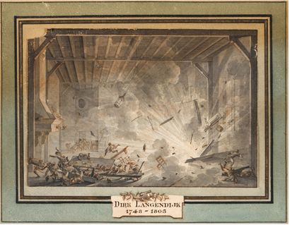 LANGENDIJK Dirk Rotterdam 1748-id.; 1805 1-Scène d'explosion dans un corps de garde
Plume,...