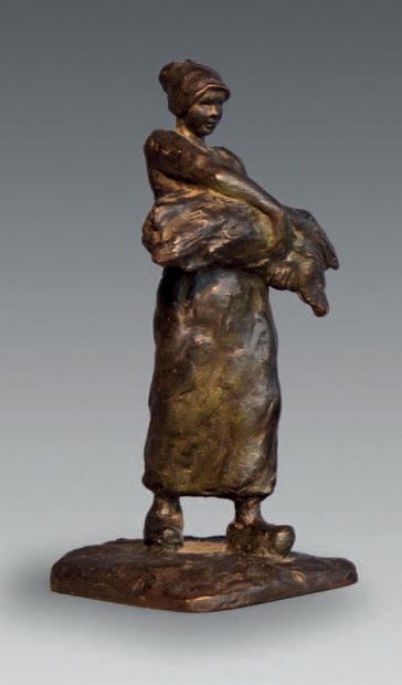 null Figure de paysanne en bronze à patine verte, signée
Bedell-Brichard pour Gabrielle-Jeanne...